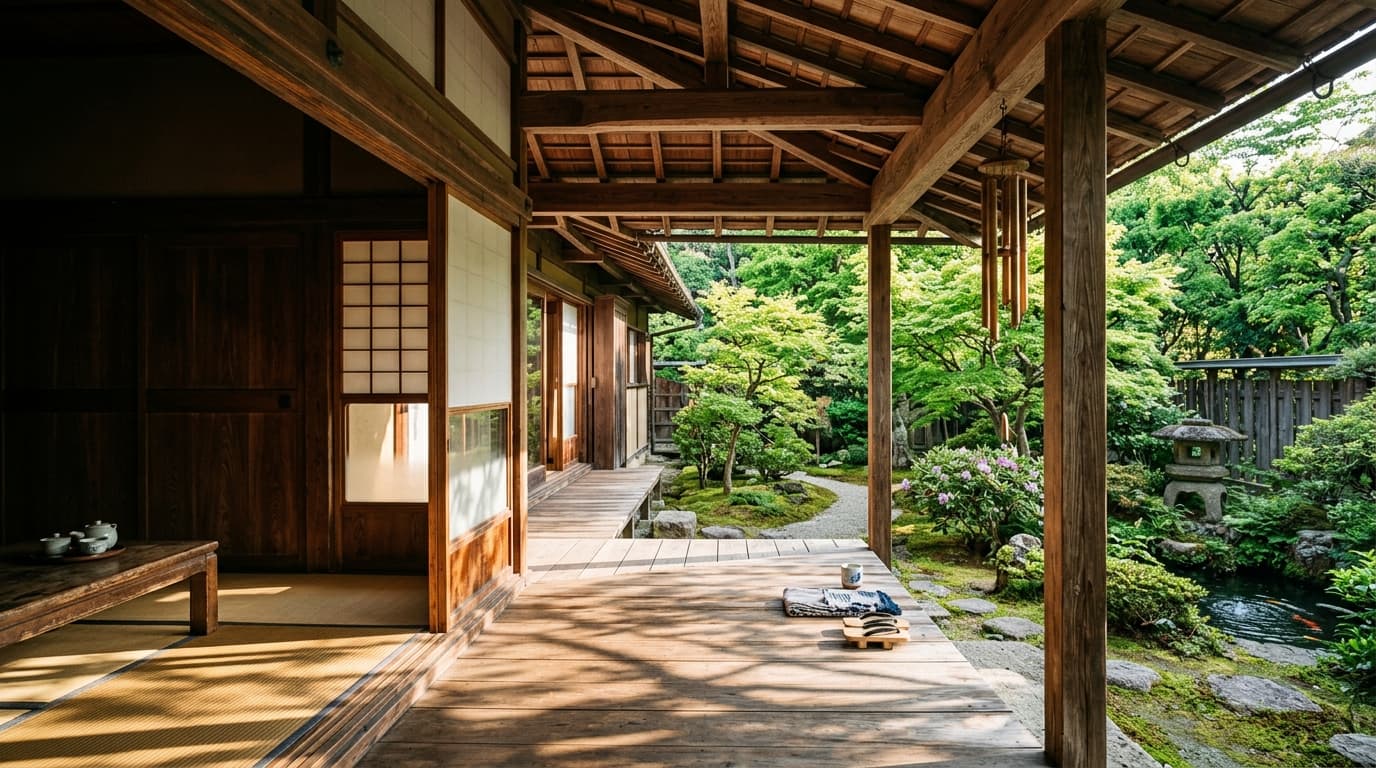 木の縁側と庭が繋がる住まい(イメージ写真)