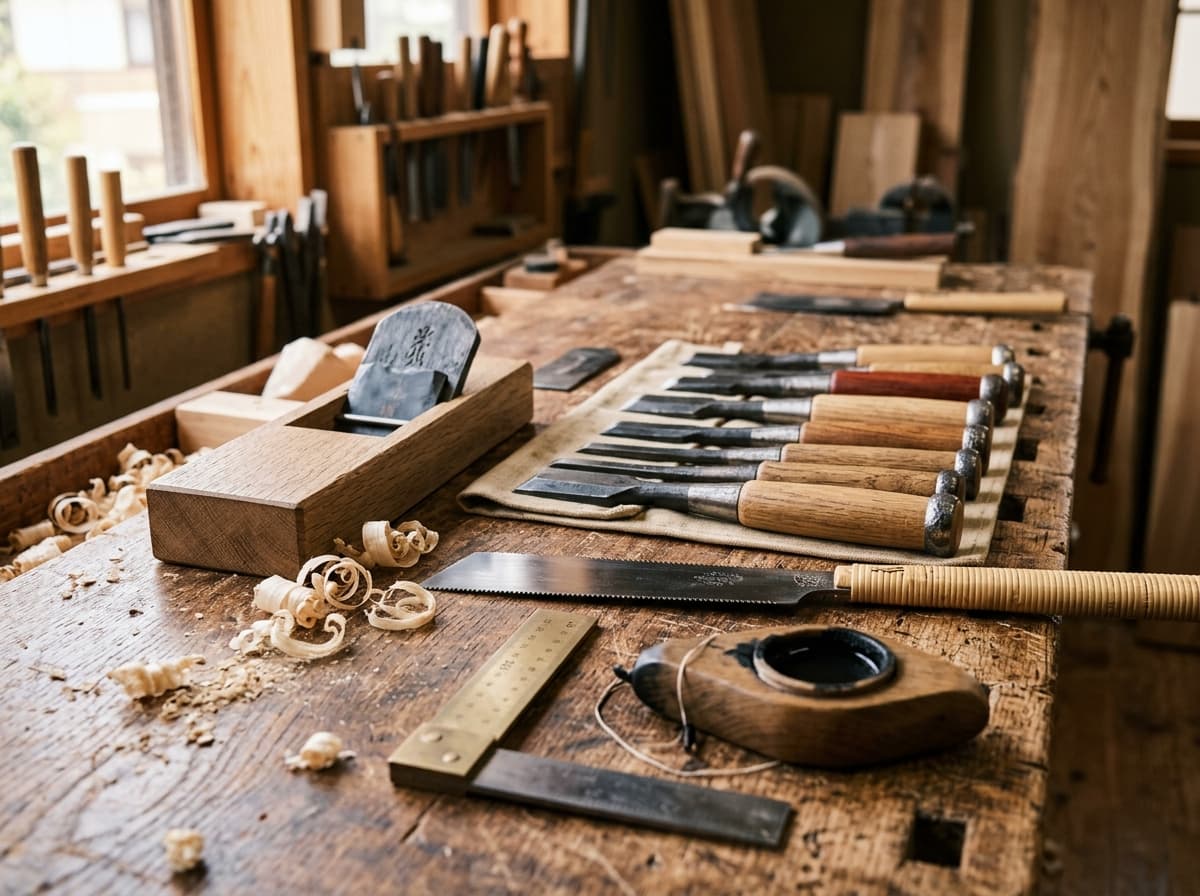大工道具が並ぶ作業台(イメージ写真)